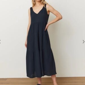 Marine layer Womens black Corinne cotton gauze tiered maxi dress M